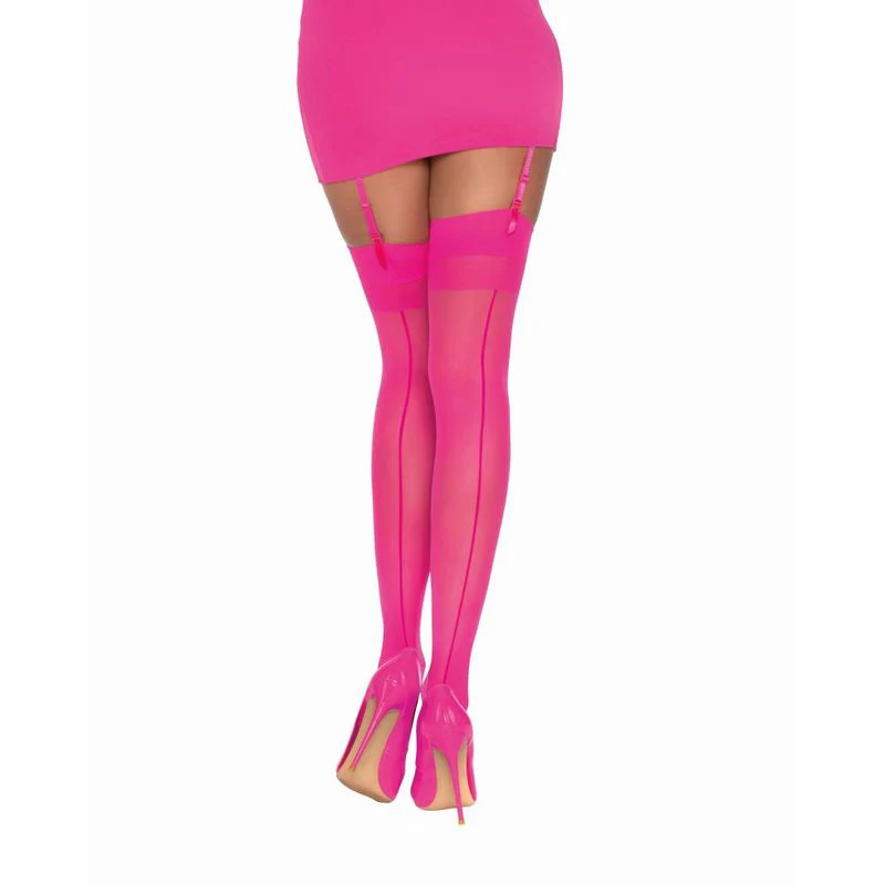 Dreamgirl Back Seam Sheer Thigh High Stockings Hot Pink - Image 26