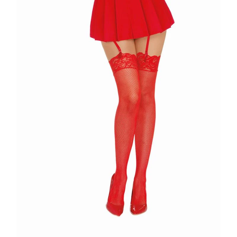 Dreamgirl Thigh High Fishnet Stockings Red - Image 7