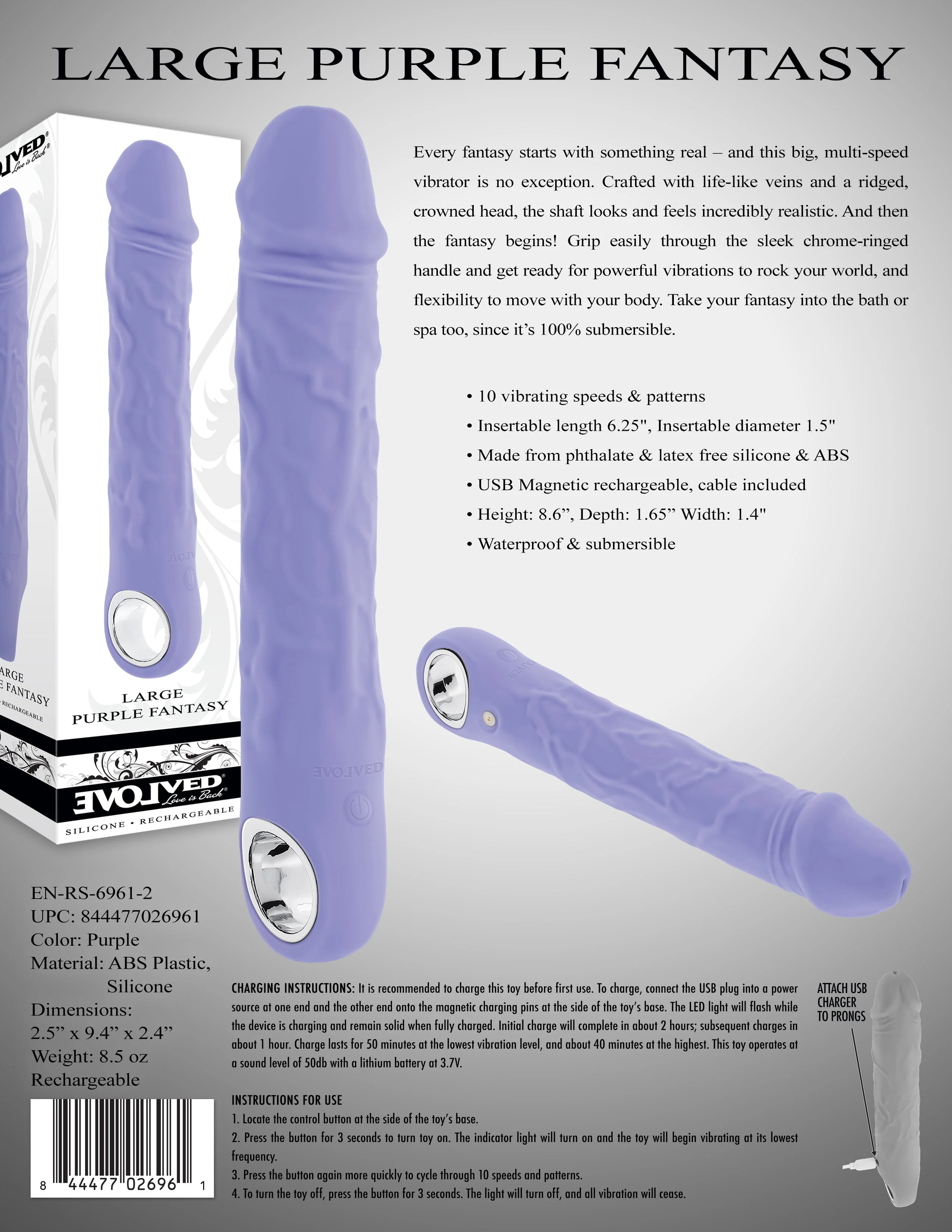 Evolved Large Fantasy Vibrator – Purple USB Rechargeable Toy - Image 11