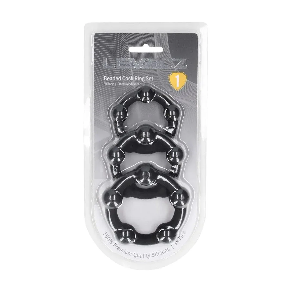 LEVELZ Beaded Silicone Cock Ring Set of 3 - Black Stimulation Rings - Image 4