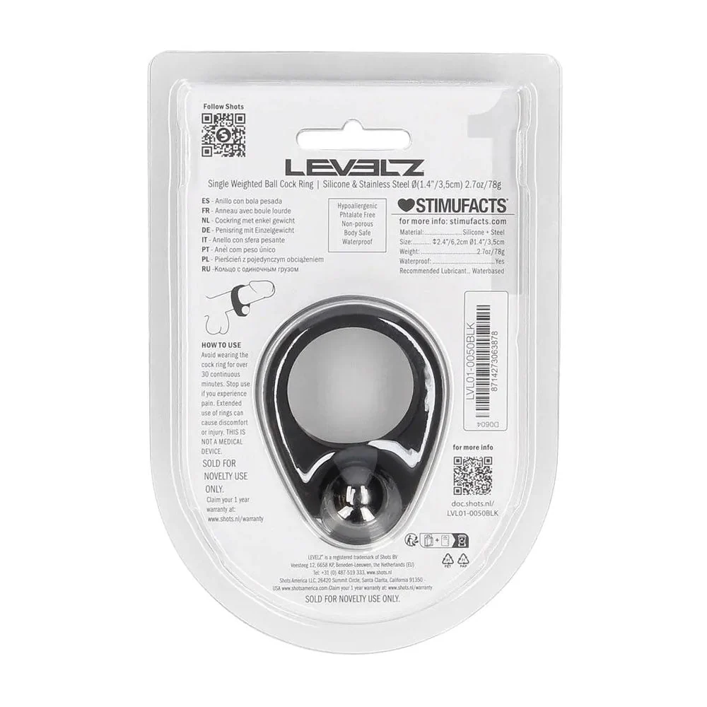LEVELZ Single Weighted Ball Cock Ring – Black Silicone Enhancer - Image 6