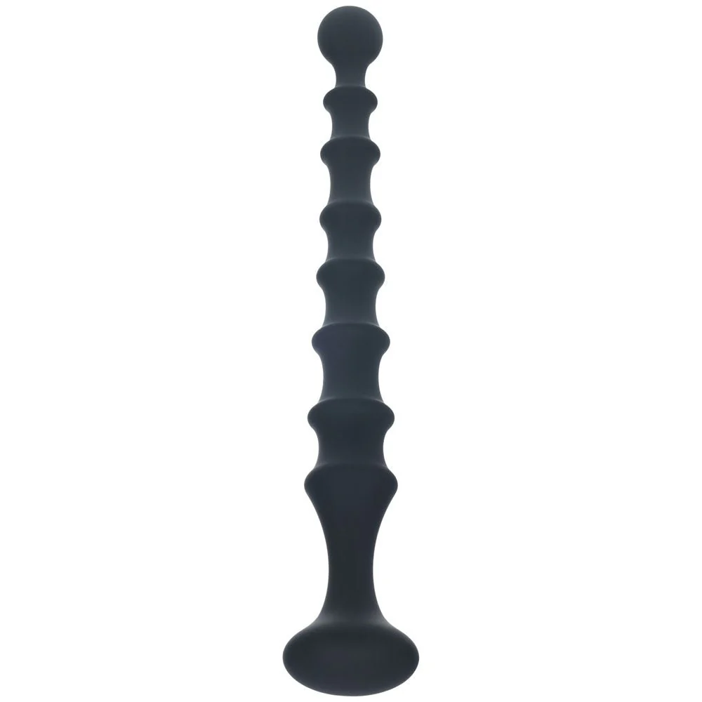 Levelz Ribbed Silicone Flared Anal Probe | Black Anal Beads - 26.7cm - Image 3