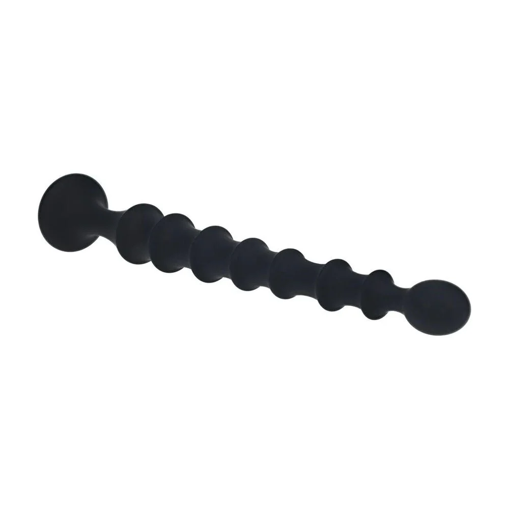 Levelz Ribbed Silicone Flared Anal Probe | Black Anal Beads - 26.7cm - Image 4