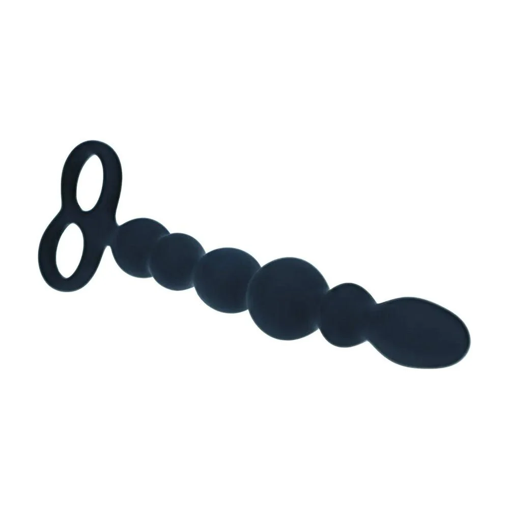 Levelz Beaded Silicone Anal Probe with Double Loop - Black, 24.5cm - Image 3