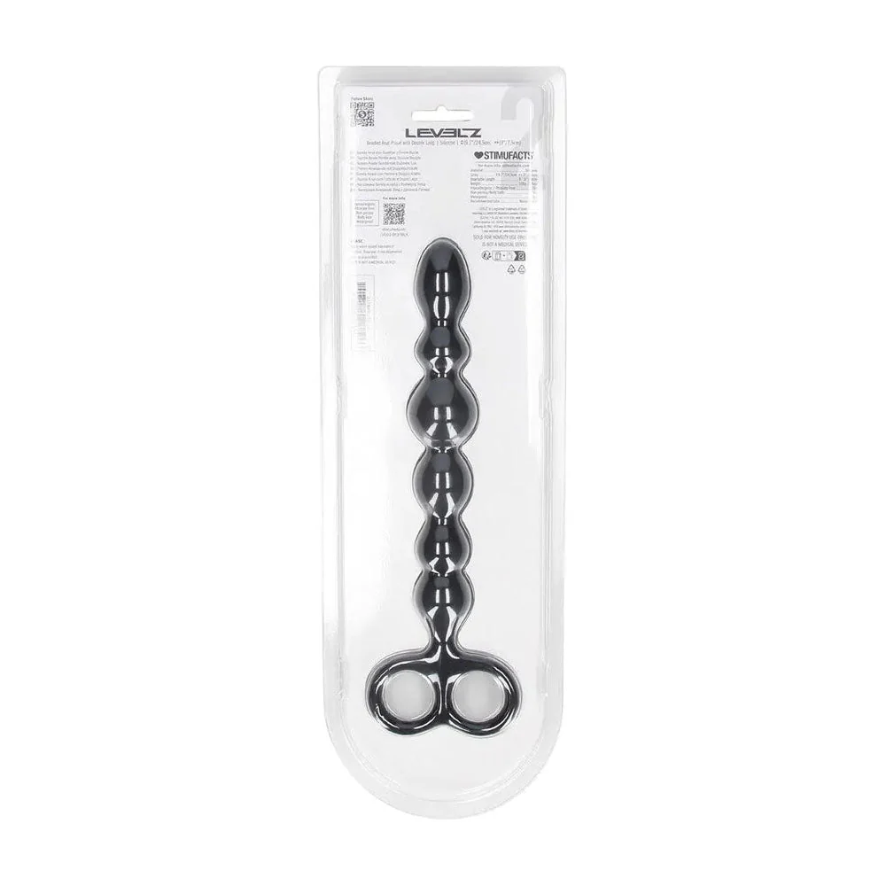 Levelz Beaded Silicone Anal Probe with Double Loop - Black, 24.5cm - Image 5