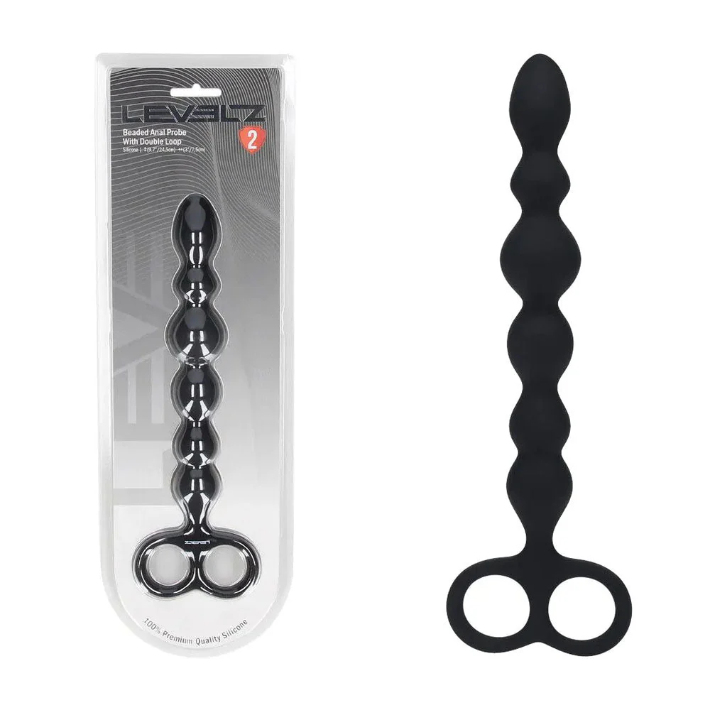 Levelz Beaded Silicone Anal Probe with Double Loop - Black, 24.5cm - Image 6