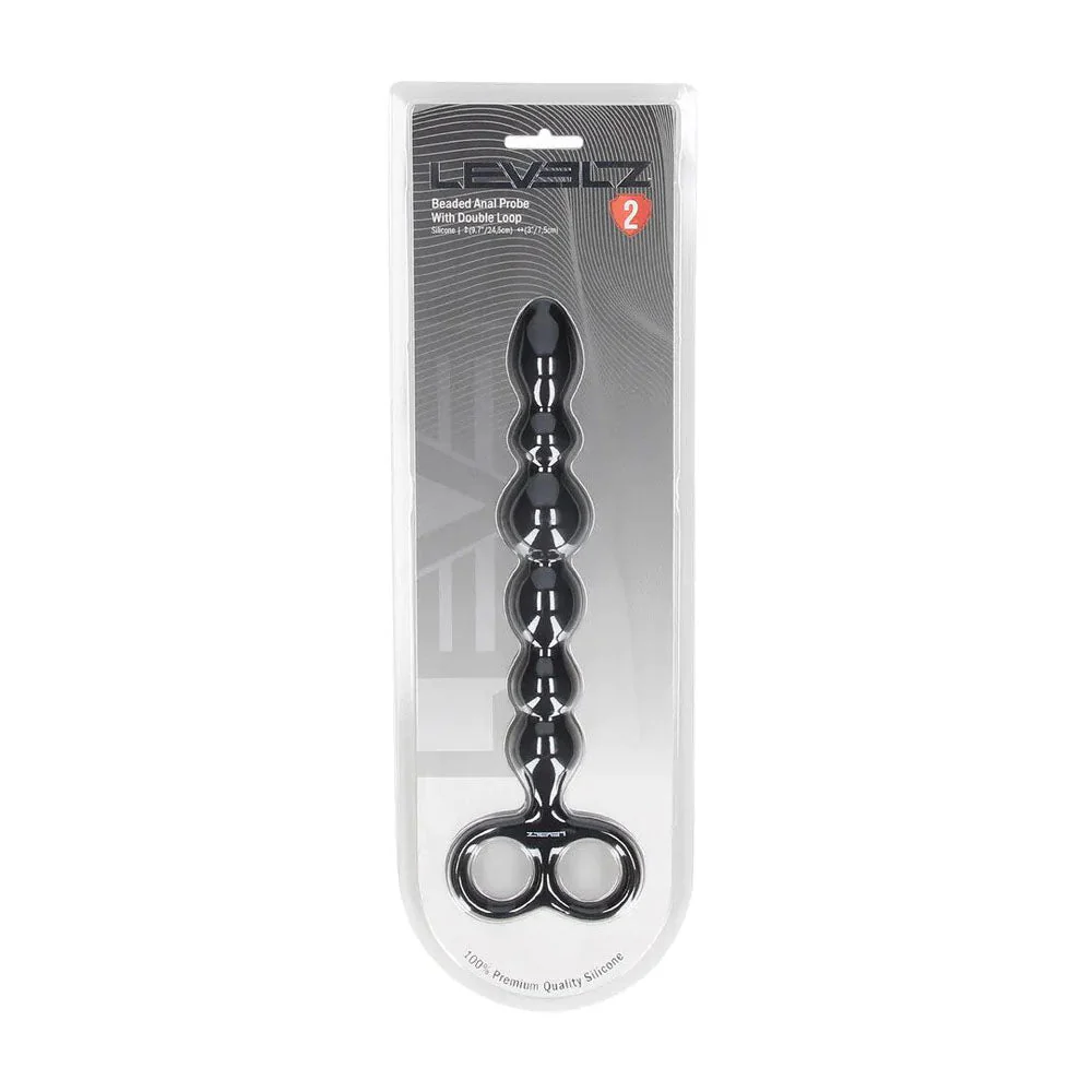 Levelz Beaded Silicone Anal Probe with Double Loop - Black, 24.5cm - Image 8