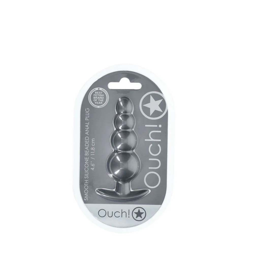 OUCH! Beaded Anal Plug – Gun Metal Grey Silicone Butt Plug - 11.7cm - Image 3