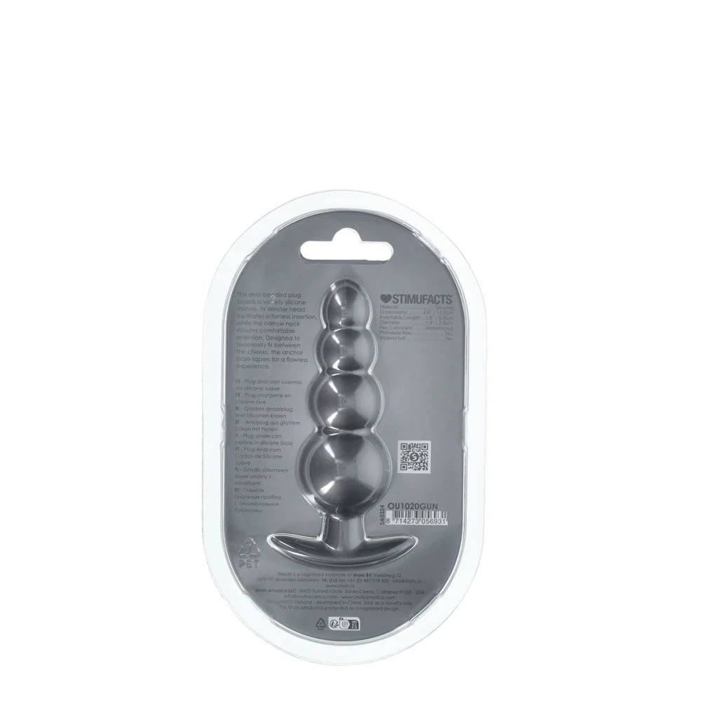 OUCH! Beaded Anal Plug – Gun Metal Grey Silicone Butt Plug - 11.7cm - Image 4