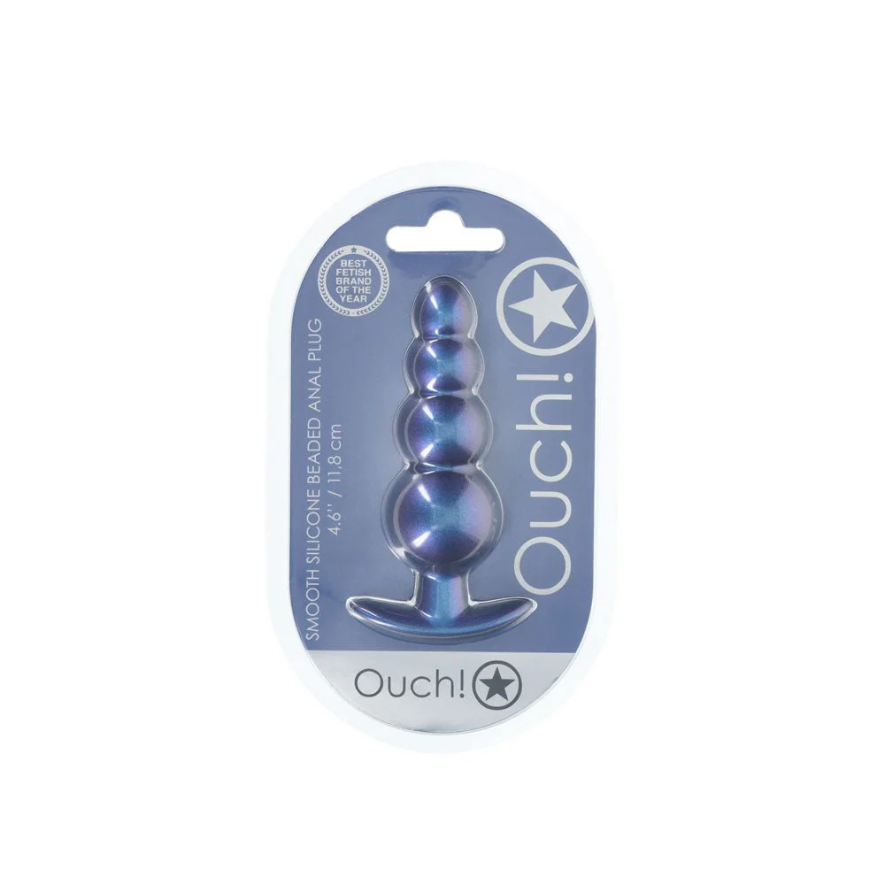 Shots Toys OUCH! Beaded Anal Plug – Metallic Blue Silicone Toy - Image 3