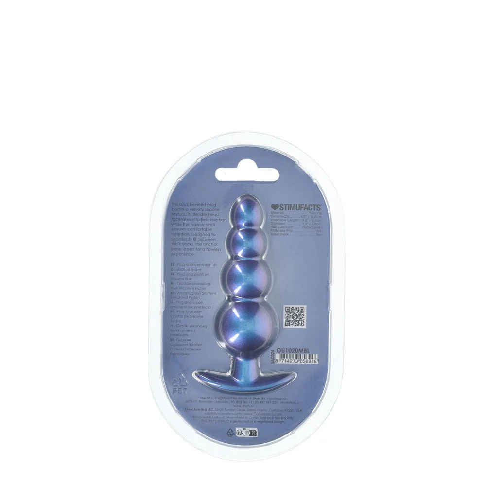 Shots Toys OUCH! Beaded Anal Plug – Metallic Blue Silicone Toy - Image 4
