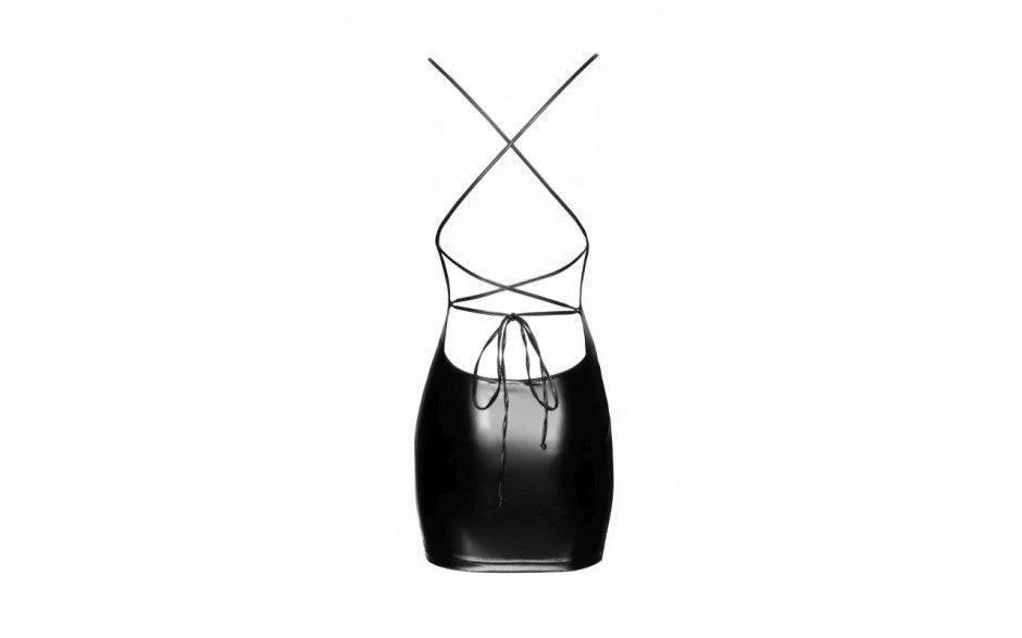 Power Wetlook Mini Dress w Lace Up Back - Image 5