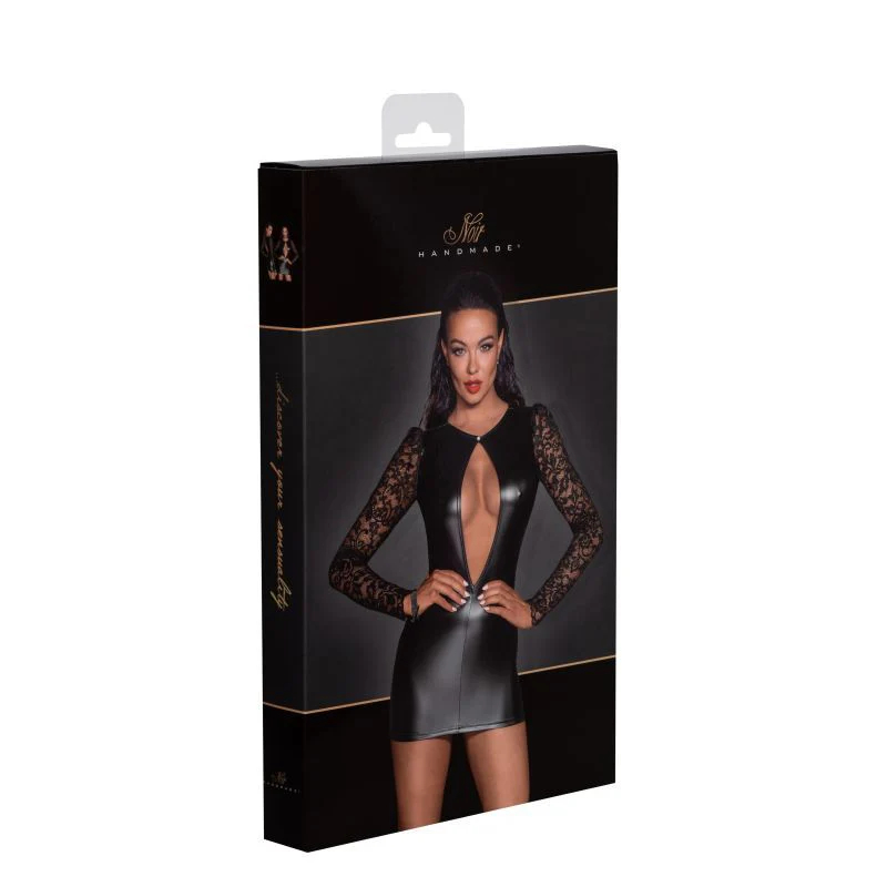 Power Wetlook Short Dress w Lace Sleeves - Image 14