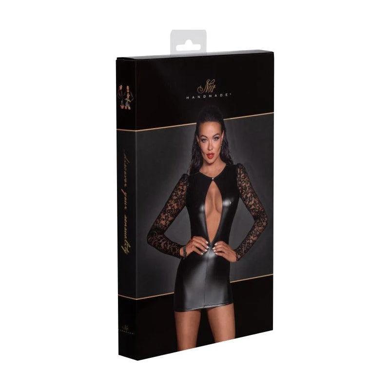 Power Wetlook Short Dress w Lace Sleeves - Image 8