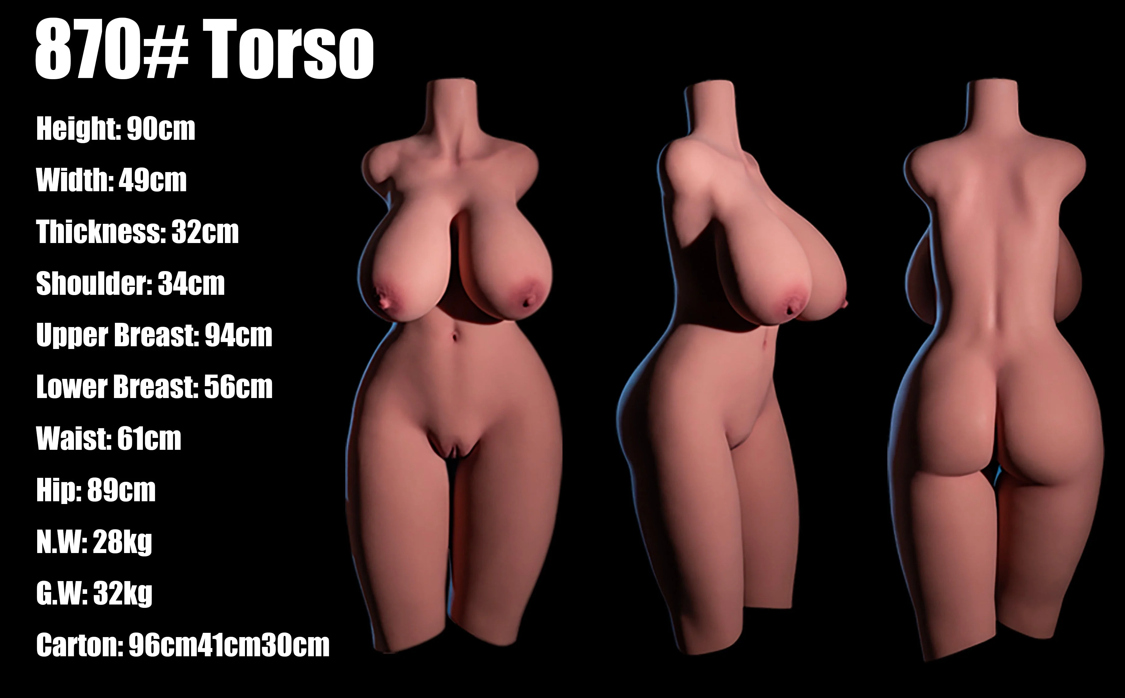 Climax Doll TPE Torso Sex Toy 870# - Black Movable Skeleton Doll - Image 4